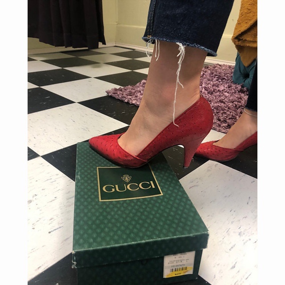 Gucci Ostrich Skin Red Pumps Size 37.5
